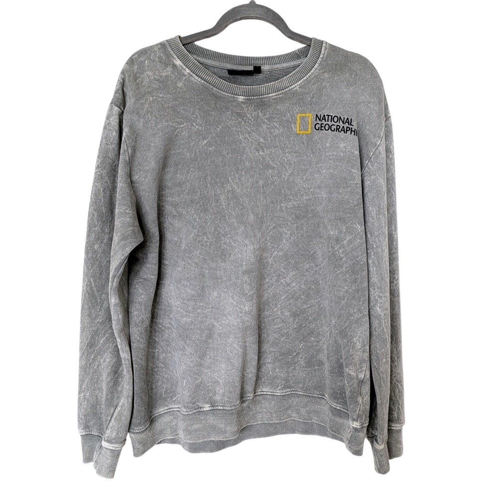 National Geographic Big Bend National Park Sweatshirt L Grey Acid Wash Crew